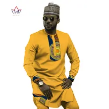 

2021 New African Men Clothes Long Sleeve Dashiki 2 Pieces Set Africa Ankara Cotton O-neck Clothing Plus Size 6XL WYN409