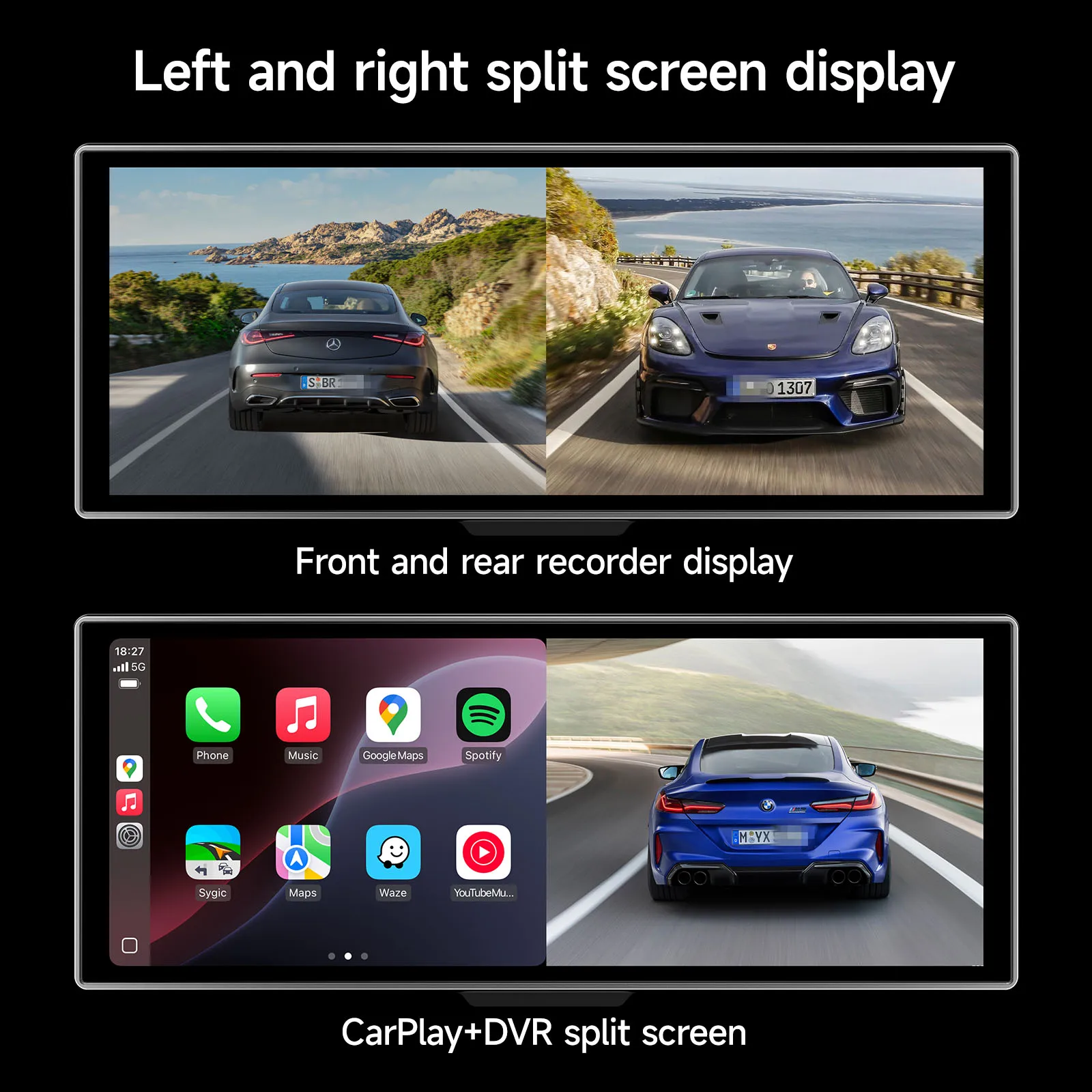 11.26 inch Car Touch Screen Multimedia Video Player Portable 4K DVR Wireless CarPlay Android Auto Dual Lens Driving Recorder