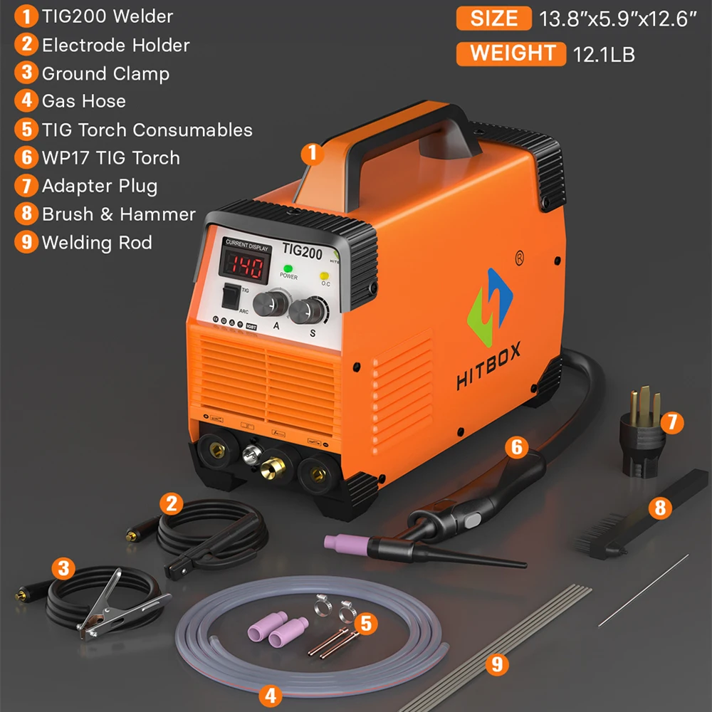 HITBOX TIG200 3 in 1 Welding Machine MMA ARC HF TIG IGBT Inverter Stick Welder Machine Arc Force Hot Start for Outdoor Home DIY 6