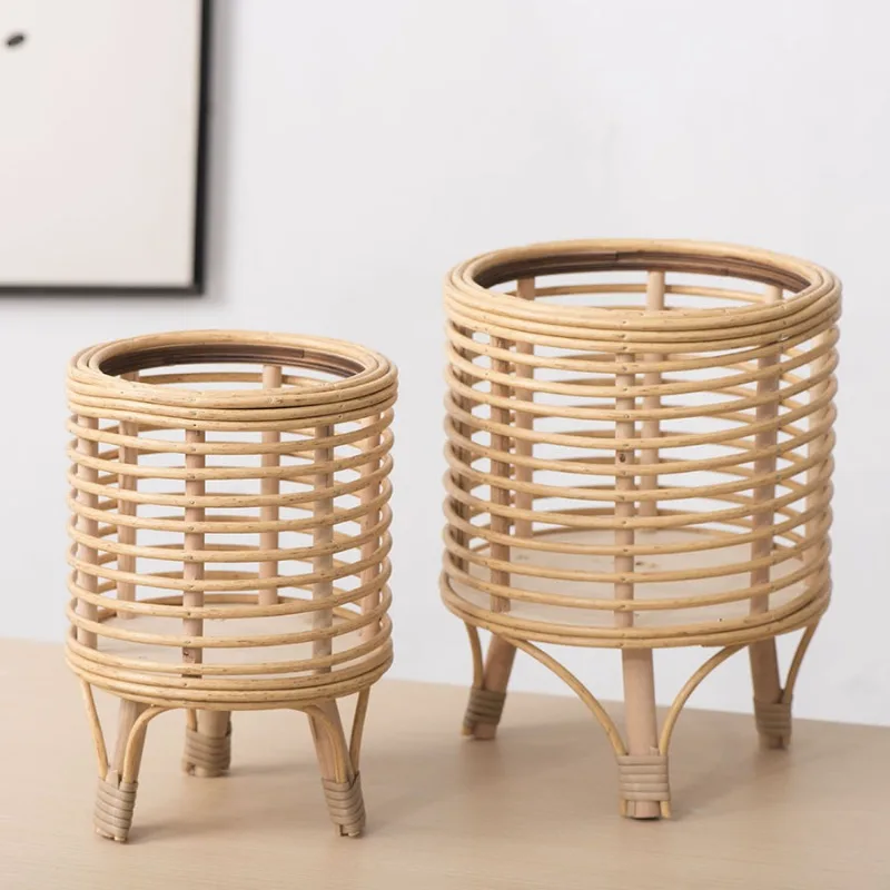 Planter Stand Basket Planter Holder Wooden Floor Plant Stand Flowerpot Rack Woven Flower Pot Stand, for Entrance Farmhouse