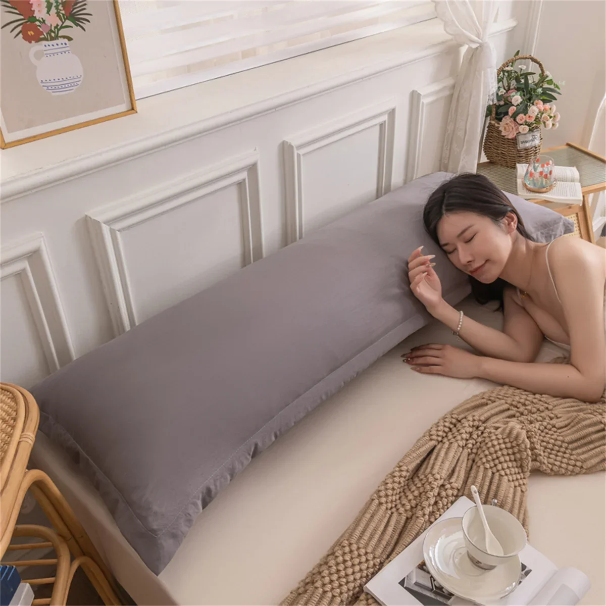 120cm 150cm 180cm 부드러운 베개 커버 긴 베개 케이스 어린이 및 성인 꽃 홈 스티치 격자 장식 쿠션 커버