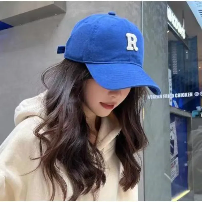 Large Head Circumference Baseball Cap Men's and Women's Dome Hat Soft Top Cap 60/65cm Sun Protection  Letter R Hat Adult Caps 4