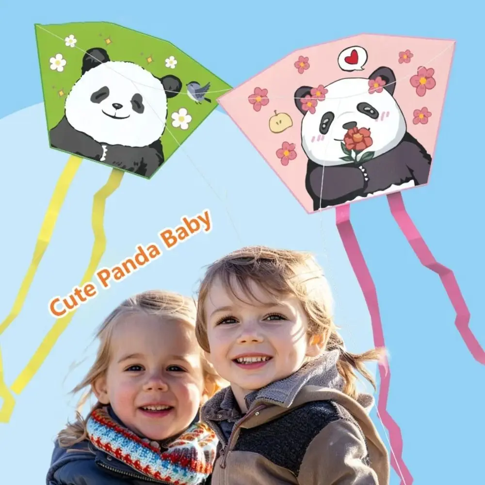 Frameless Spring Outing Pocket Kite Easy To Fly Handheld Cartoon Panda Wind Kites Portable 50 Meter Kite Line