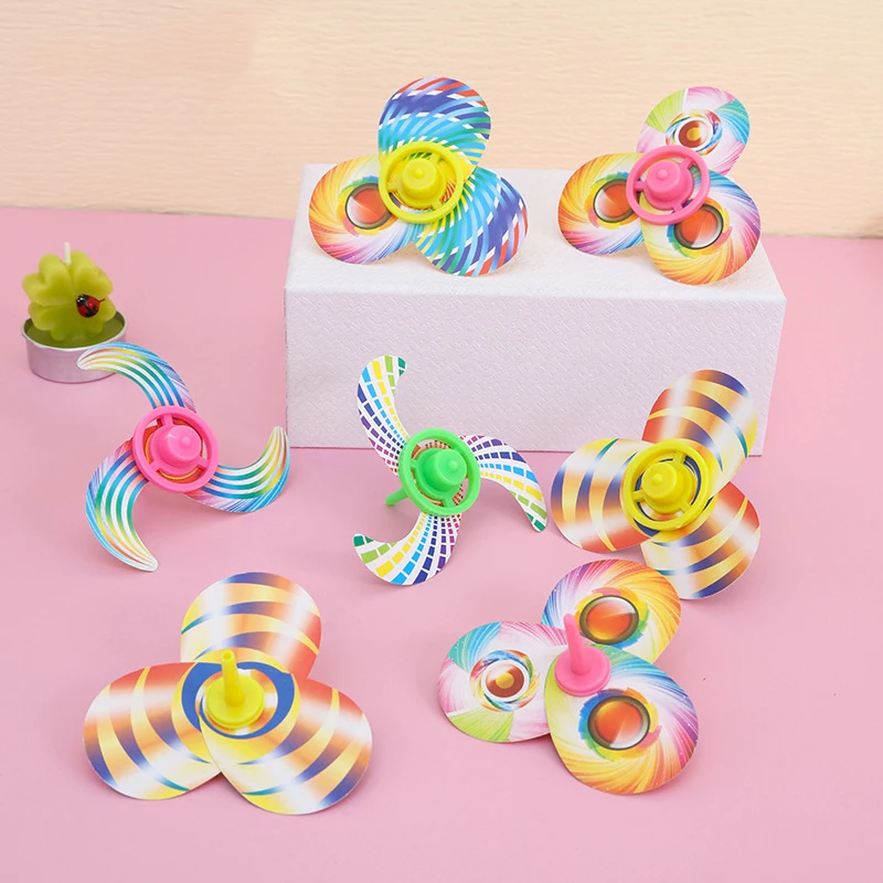 5PCS Mini Colorful Gyro DIY Paper Card Assembled Spinning Top Toys Novelty Creative Kids Education Montessori Desktop Game