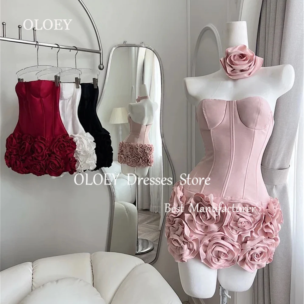 OLOEY Flowers Mini Prom Cocktail Dress with Scarf Sweetheart Short Wedding Party Dress Sleeveless Pleats Satin