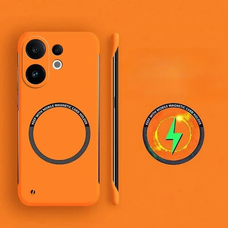 Ultra-Thin Frameless Magnetic Phone Case with Matte Hard Back Cover and Wireless Charging Compatibility