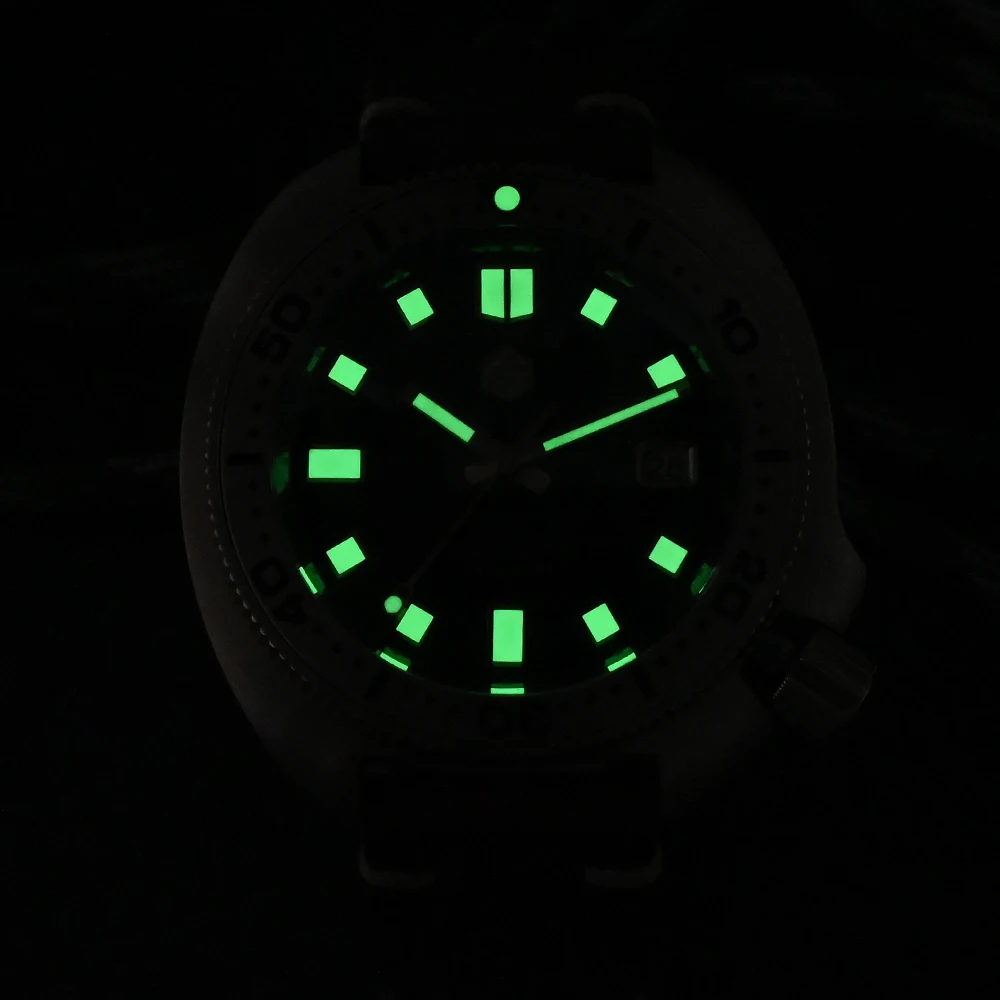 Mechanical Watch San Martin 44mm Abalone V4 Turtle Solid Bronze Vintage Diver Men 20 Bar Luminous Leather Strap
