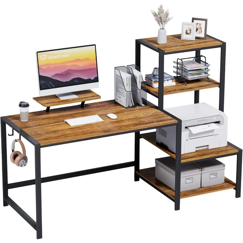 2024 New 59 Inch Computer Desk with Storage Printer Shelf Reversible