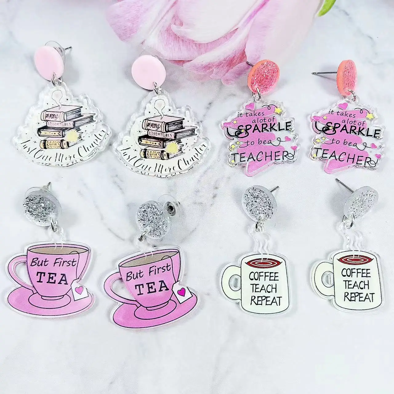 1 Pair Acrylic Earrings With Letters Print Stylish Gift For Teacher Teacher&rsquo;s Day Gift Back-to-school Girls Accessories acrylic earrings