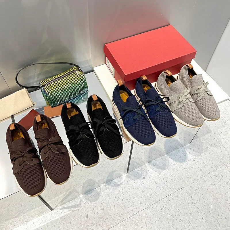 Loro*p23 Summer New Wool Sports Shoes Lace-up Knitted Breathable Casual Thick Bottom Couple Style Flats 2