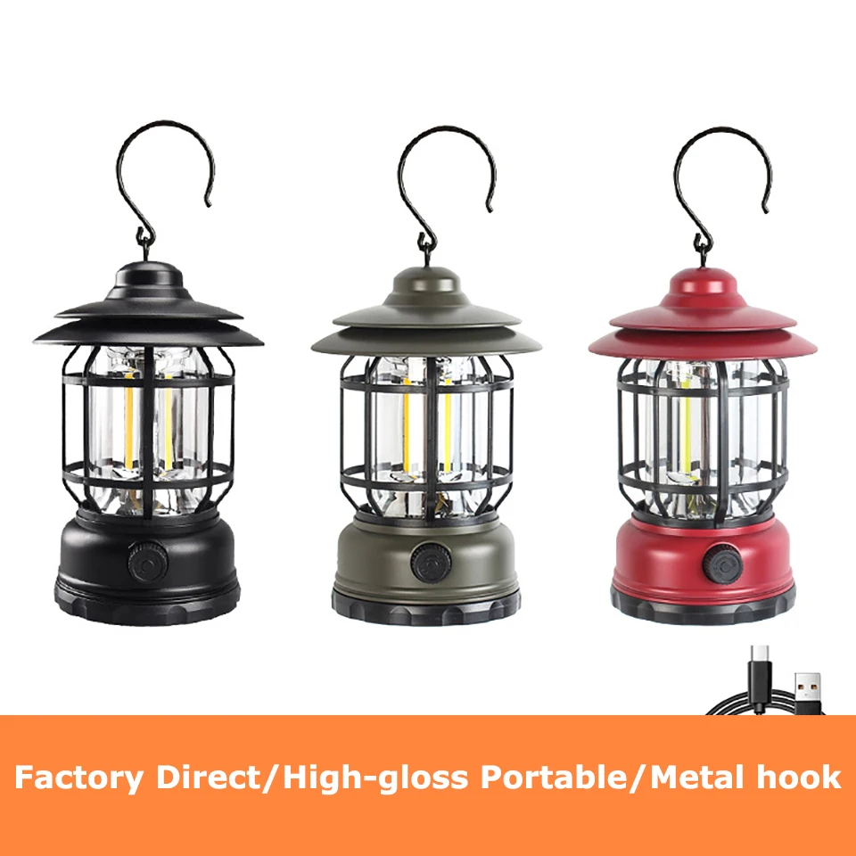 

Portable Retro Camping Lantern USB/TYPE-C Rechargeable Handle Flashlight Vintage Horse Lamp Hanging Tent Light Outdoor Lighting