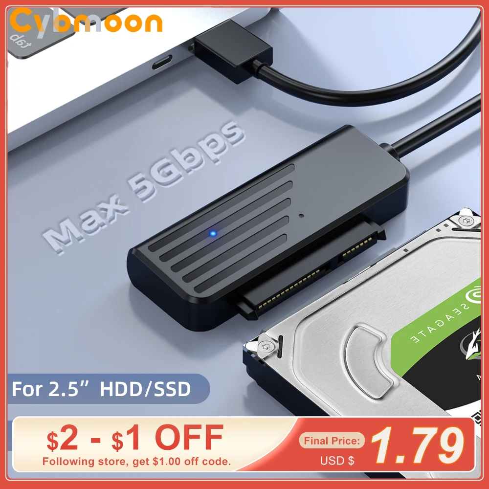 Cybmoon SATA USB 변환기 2.5 인치 SATA SSD HDD 하드 드라이브 어댑터, 5Gbps USB 3.0 ...