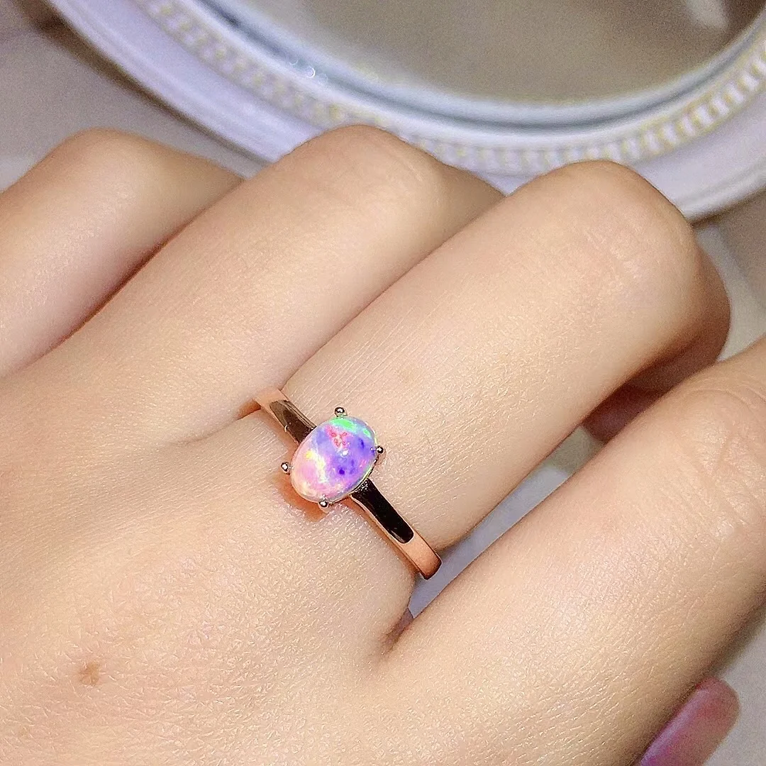 

Simple 925 Silver Opal Ring for Daily Wear 7mm*9mm 0.8ct 100% Natural Opal Silver Ring Simple Sterling Silver Opal Jewelry