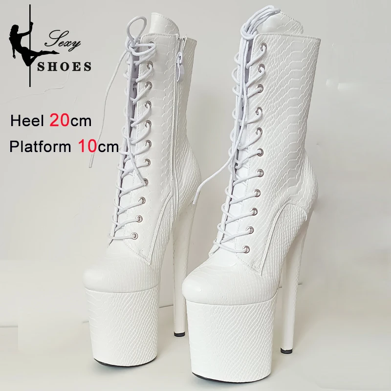 20cm/8Inch Sexy Women Ankle Boots High Heels Snake Pattern Python Pattern Short Boots Steel Tube Dance Training Performance Shoe