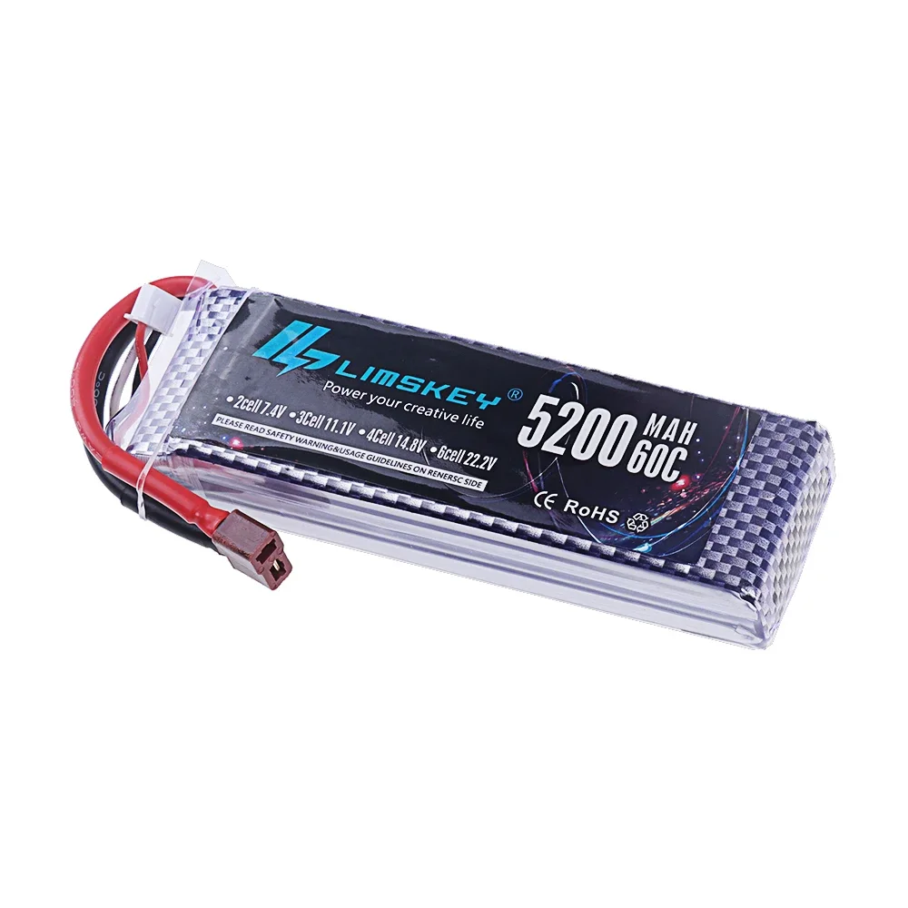 Batterie drone 5200mAh LiPo haute capacité avec étiquette de spécifications, vue détaillée