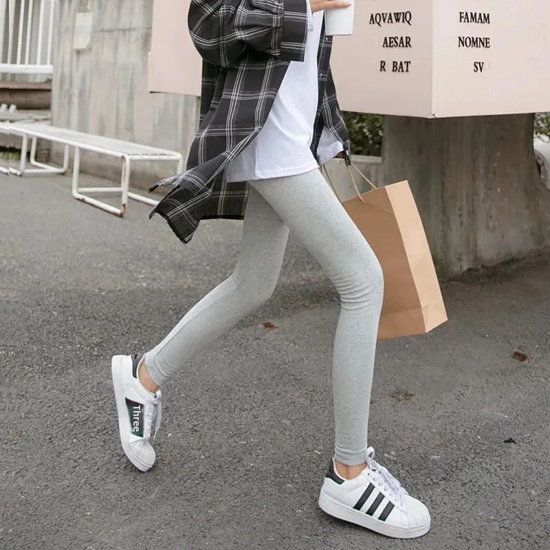 Spring Autumn New Style Grey Cotton Leggings Women's Thin High Waist Slimming Nine Points Pants Underwear for Women 3