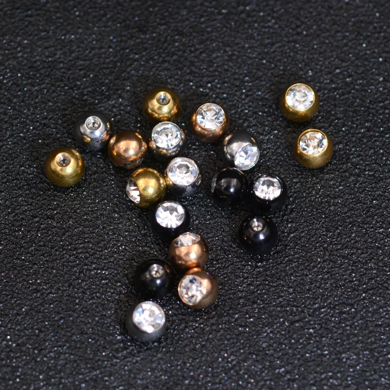 10Pcs/Lot 3-5mm 14G 16G Cubic Zirconia Piercing Ball Externally Threaded Gold Color Ball 16G/14 Gauge Piercing Jewelry