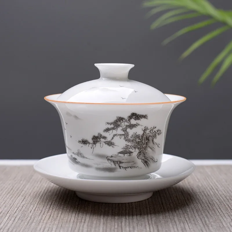 White bone china Gaiwan Tea Set Travel Ceramic Tea Set Kung fu tea set Chinese Porcelain Gaiwan cup