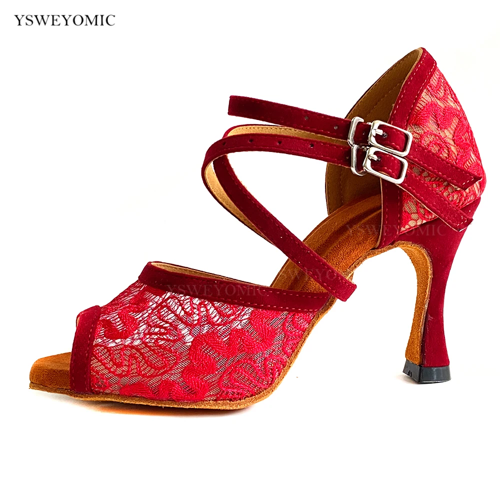 RedSalsaDancingShoesSuedeSoleUseIndoorCustomizedColorDance