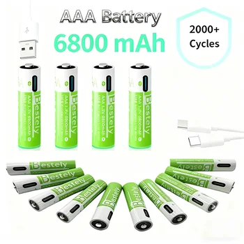 Batteria al Litio Ricaricabile AAA 2025 Nuova, 6800mAh Grande Capacità, Ricarica USB-C, per Fotocamere, Spazzolini Elettrici, Rasoi