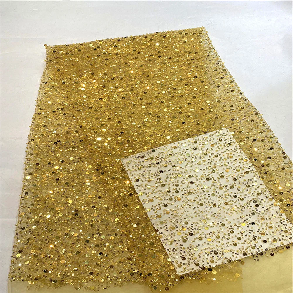 1 Yard New Mesh Embroidery Pearl Sequins Lace Fabric Bead Embellishment Tull DIY Cloth For Sewing Shiny Evening Dress Girl Skirt