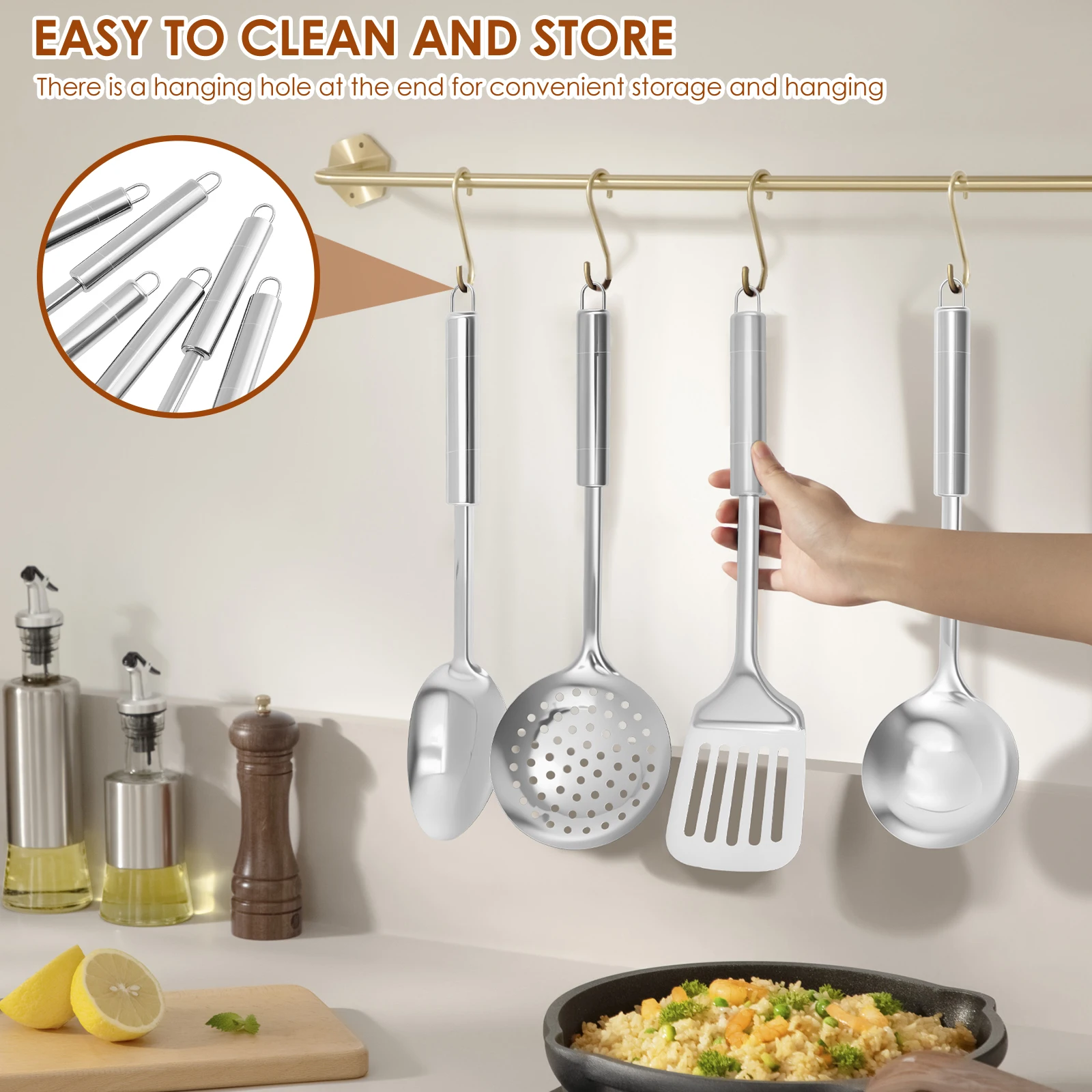 6Pcs Cooking Utensils Set Stainless Steel Kitchen Utensil Set Heat Resistant Wok Utensils Versatile Kitchen Cooking