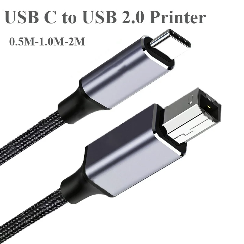High-Speed Braided USB C to USB B 2.0 Printer Cable - Premium Connectivity for Printers and Scanners