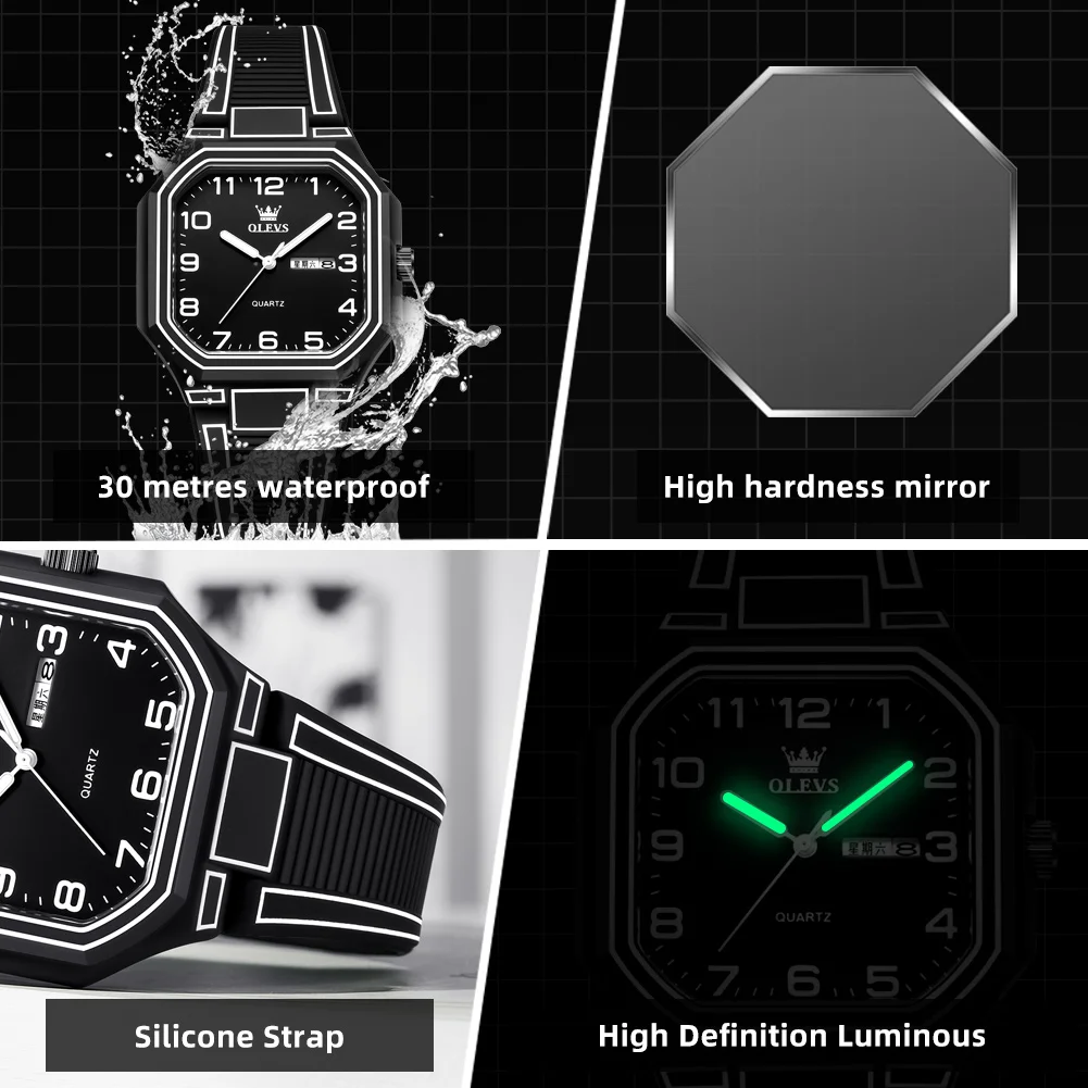 OLEVS 5661 Watch For Men Original Quartz Man Watch Square Big Dial 30M Waterproof Luminous Auto Date Fashion Sports Wristwatches