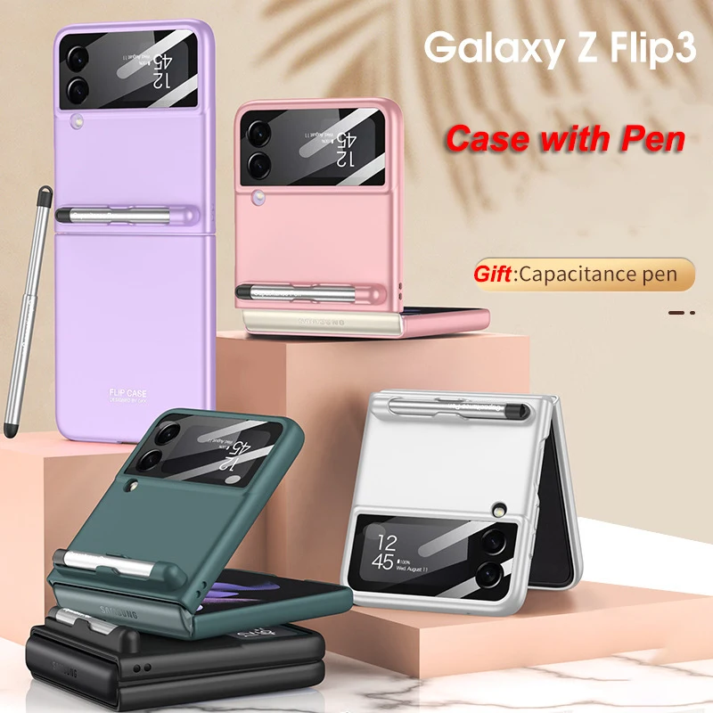 

Флип-чехол для Samsung Galaxy Z, 3 дюйма, задняя крышка, полная защита, стеклянная пленка для камеры, Матовый Жесткий чехол из поликарбоната с емкостной сенсорной ручкой, чехлы