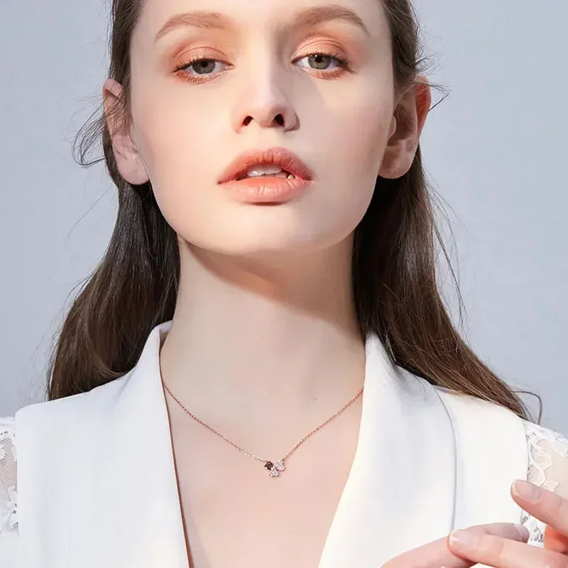 TONGZHE Pure 925 Sterling Silver Statement necklace Original Leaves Flower Clear CZ Rose Gold Jewelry Long Necklace