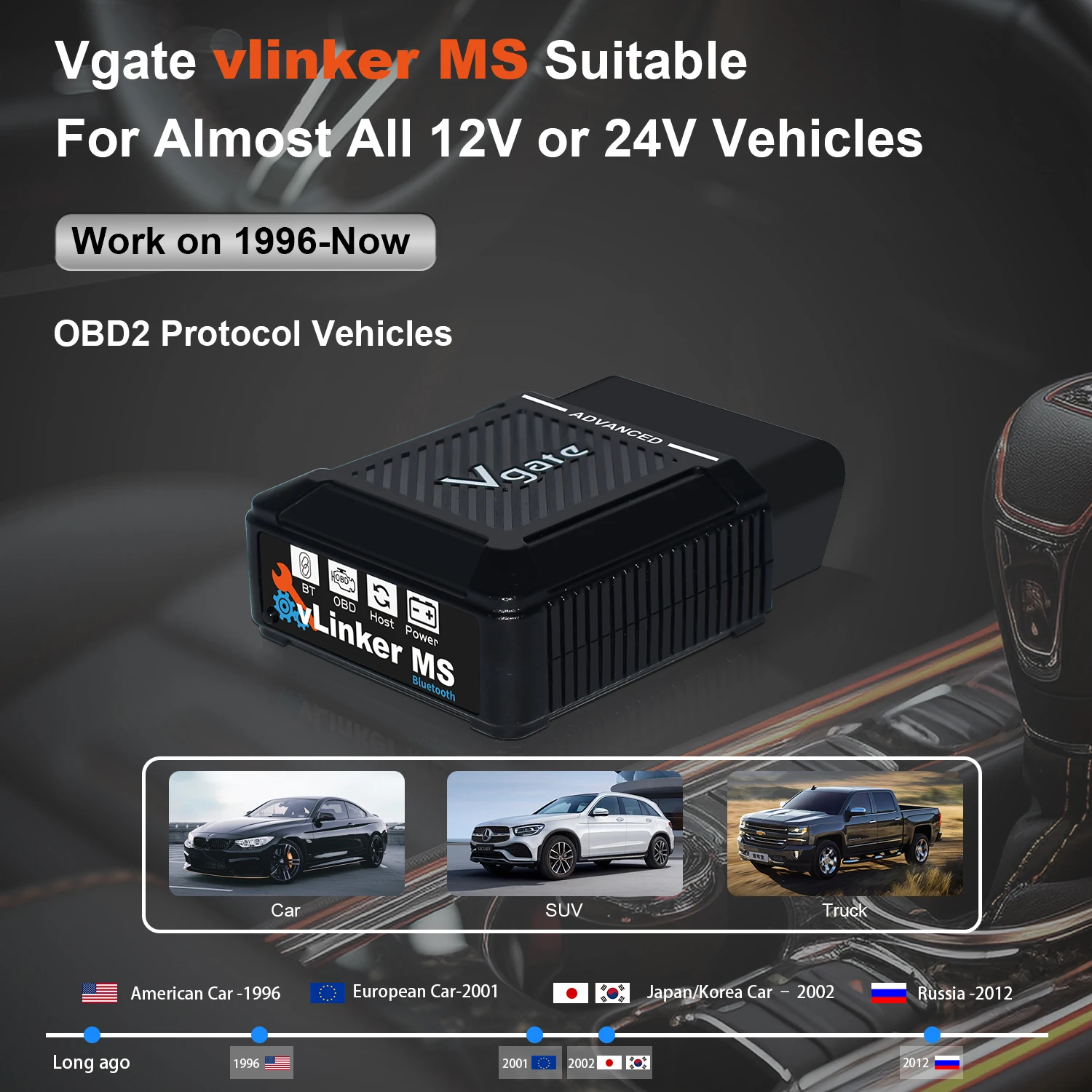 Vgate vLinker MS Upgrade ELM327 Bluetooth Support iOS/PC/Android Car Scanner OBD Auto Diagnostic Tool OBD 2 Scan PK ELM 327 V1 5 2