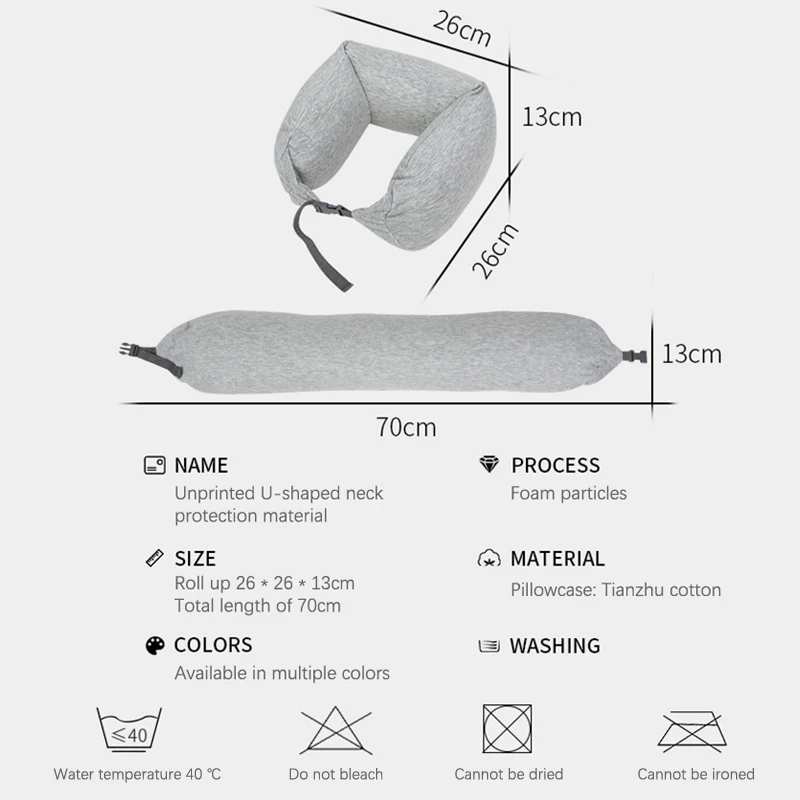 Neck Pillow Neck Support Breathable Stuffable U-shaped Pillow With Hidden Zipper Adjustable Drawstring Neck Pillow For Travel 3