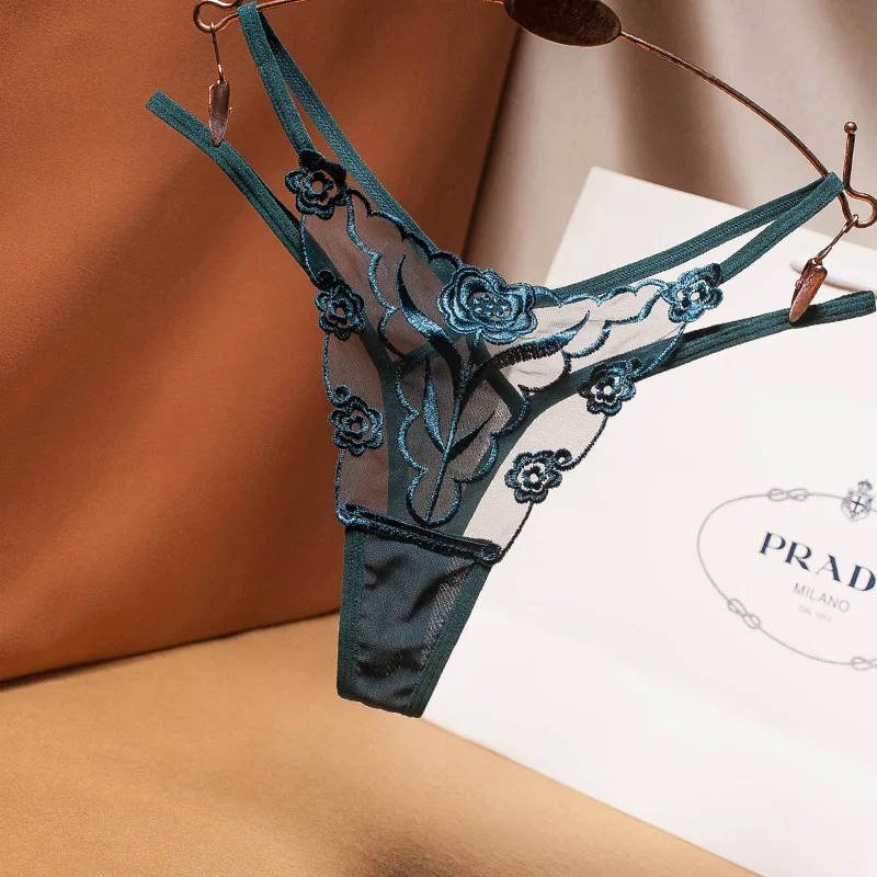 Seamless Panties Sexy Embroidered Ladies Thong Sheer Mesh