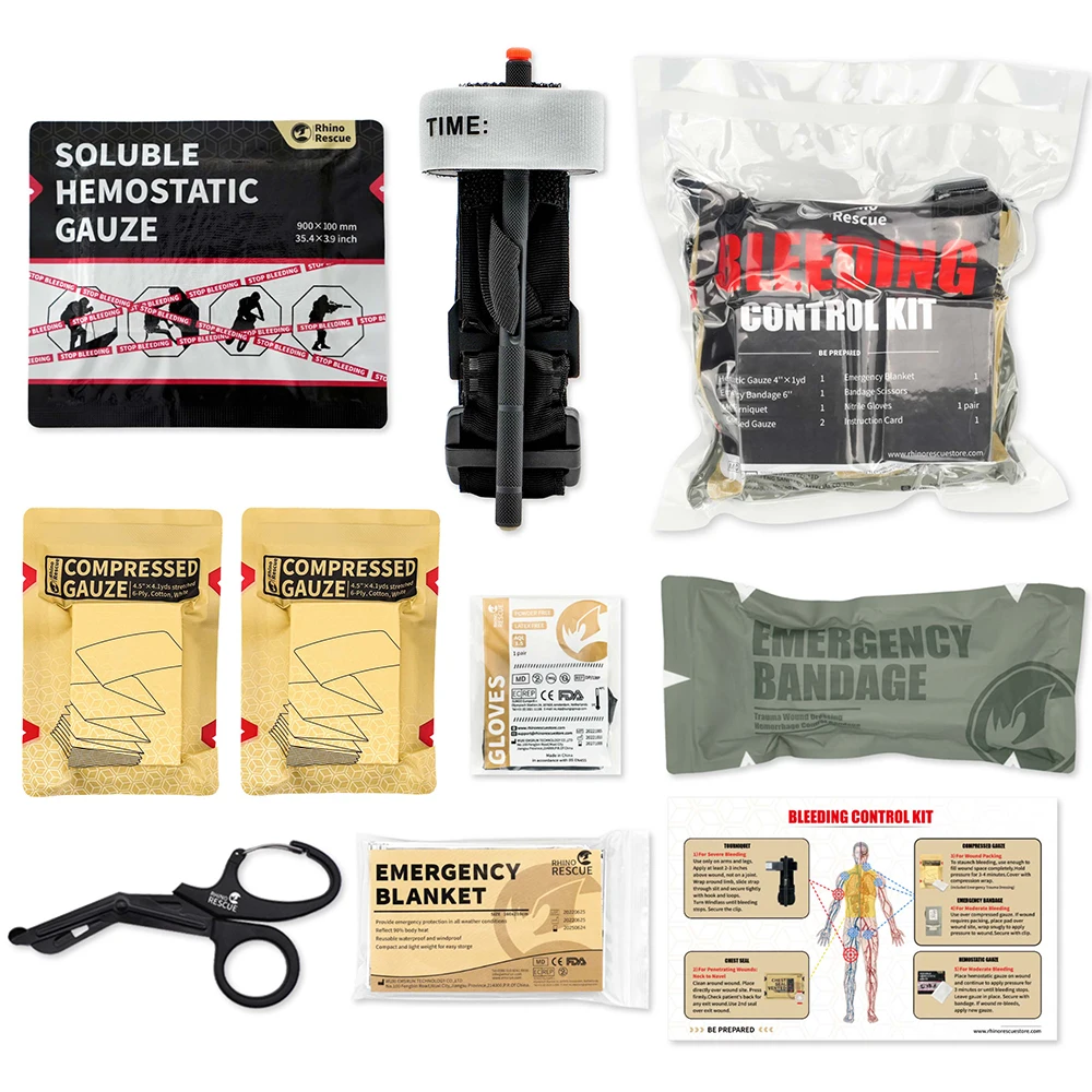  RHINO RESCUE IFAK Kit de trauma, respuesta rápida de emergencia  002M, torniquete, vendaje israelí, sello de pecho, kit táctico de primeros  auxilios para control de sangrado severo camuflaje : Salud y