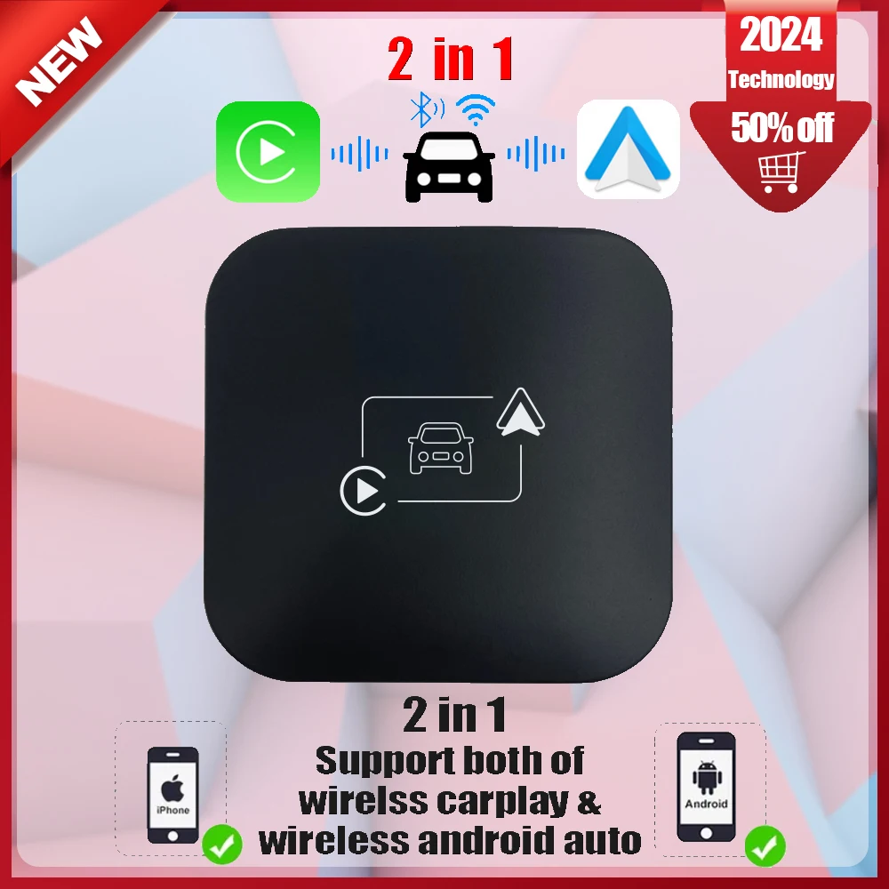 

2 in 1 Mini Carplay & Android Auto For Benz Audi Toyota Mazda Nissan Chevrolet Suzuki Kia Ford etc Box Dongle Wired To Wireless