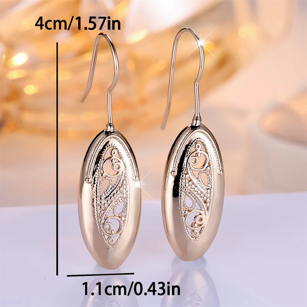 Antique Metal Hollow Flower Pattern Oval Drop Earrings For Women Vintage Gold Color Dangle Earrings Bridal Wedding Jewelry Gifts