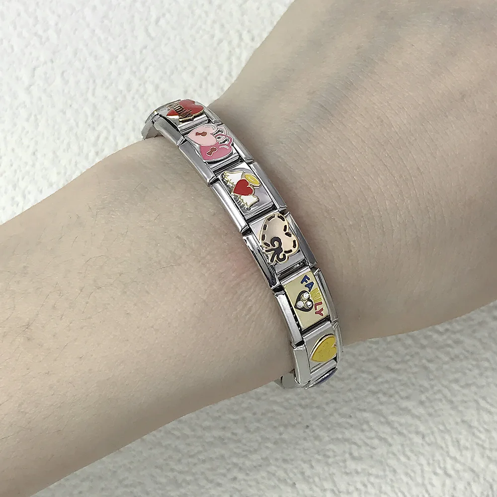 Y2K Damenmode Bunte Glasierte Rote Herz-Anhänger Passend für 9mm Armband Edelstahl DIY Damen Handkette Schmuck – Detail 5