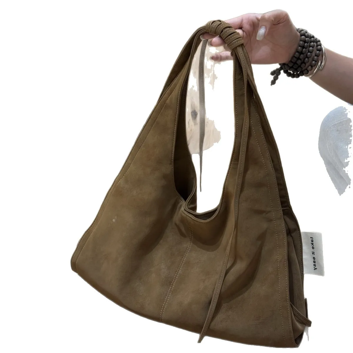 Brown Suede Women's Large Capacity Commuter Shoulder Bag Vintage Autumn Winter Tote Bag Versatile Handbag Commuter Bag