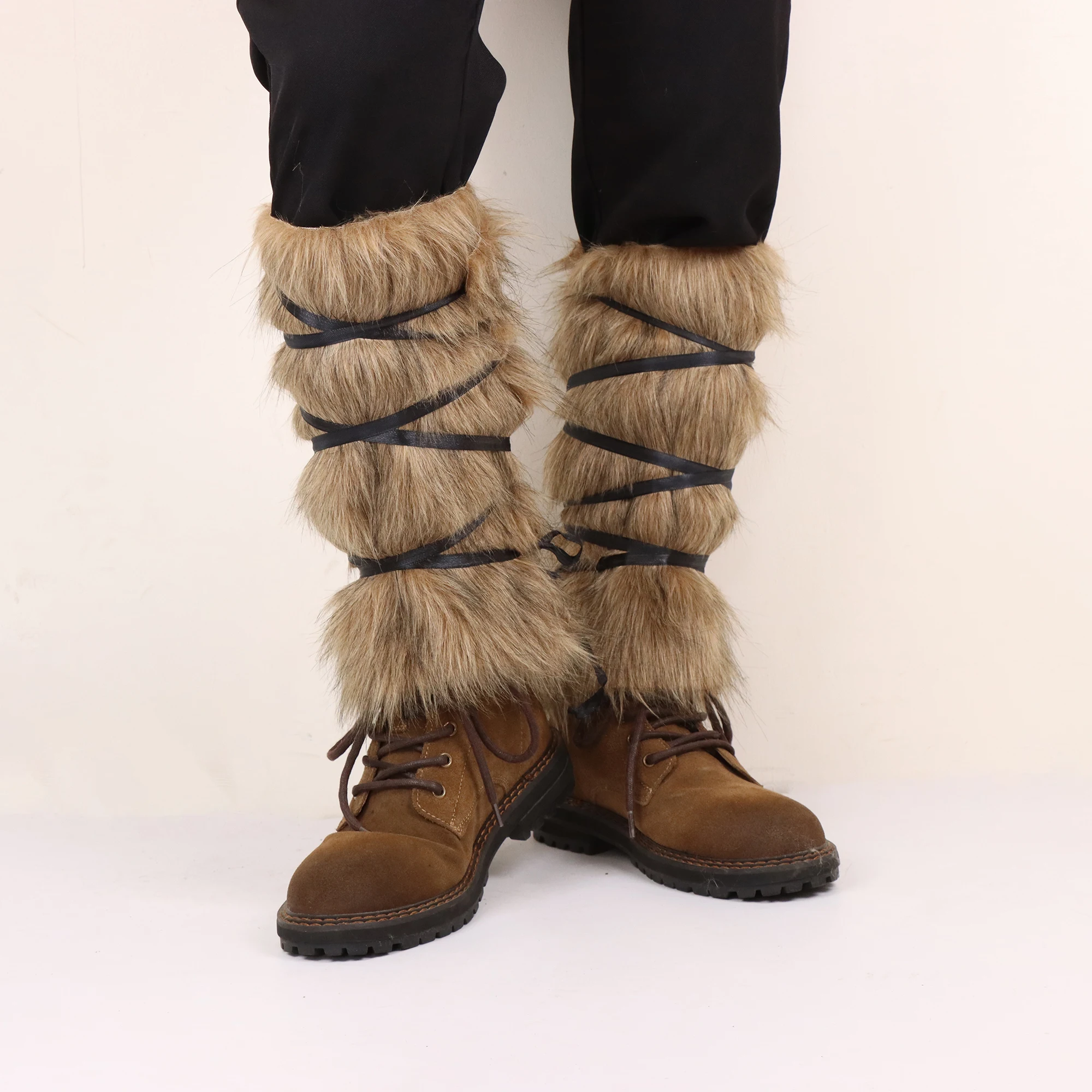 Men's Medieval Faux Fur Warm Leggings with Viking Cosplay Accessories