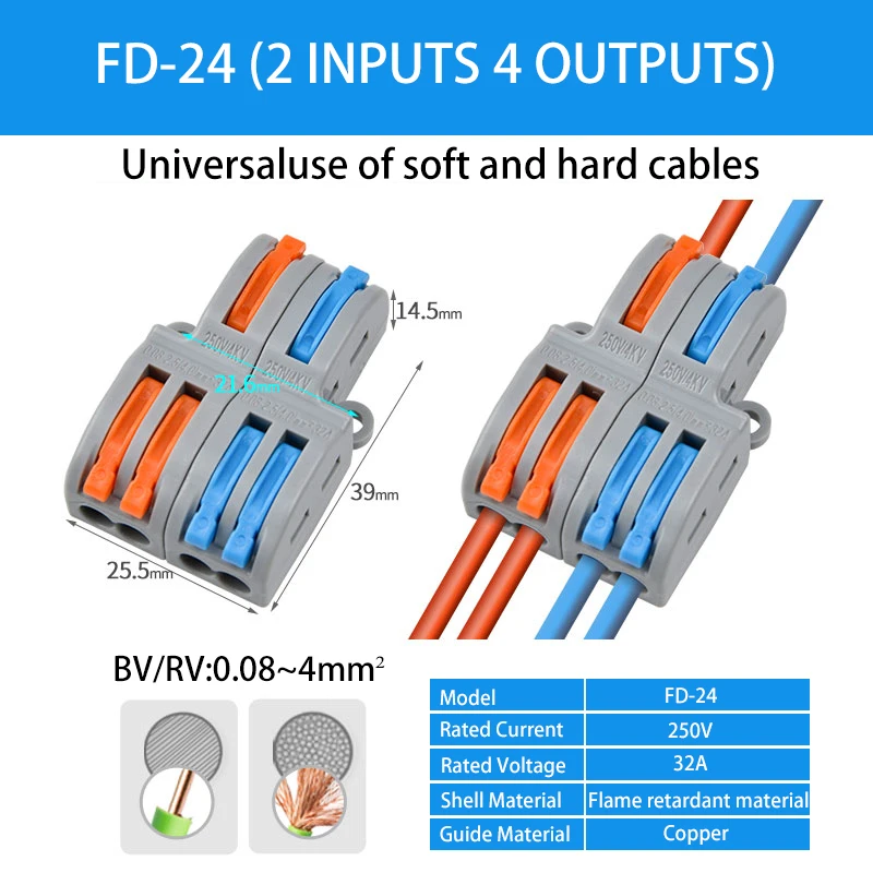 Conector, Conexão Elétrica Rápida, Shunt Fios Conectores, SPL-412, SPL-515
