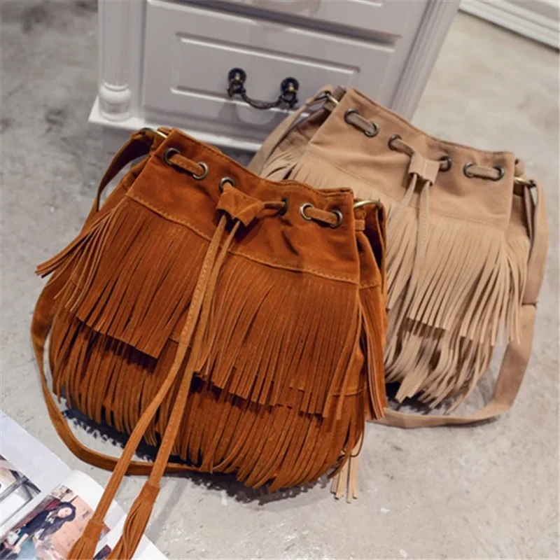Faux Suede Messenger Bag Retro Fringe Shoulder Tote