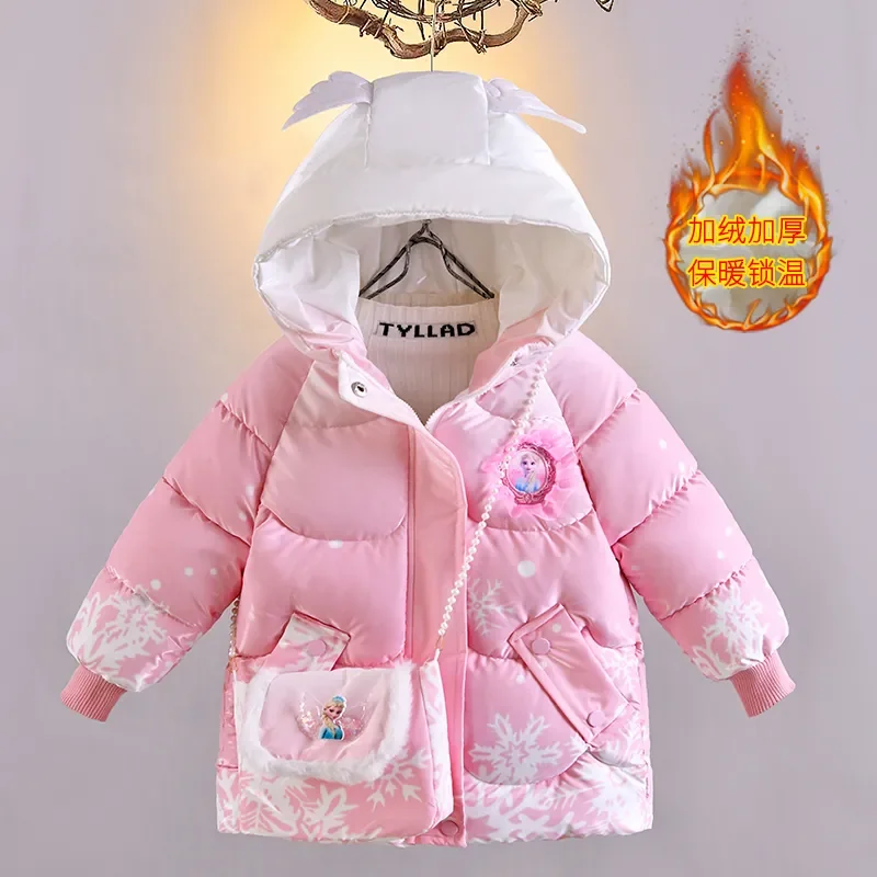 Winter Baby Girls down Jacket Children Frozen Elsa Hooded Coats with Bag Kids Warm Plush Windbreaker Coat Princess Costumes down jacket children jackets girls coat
