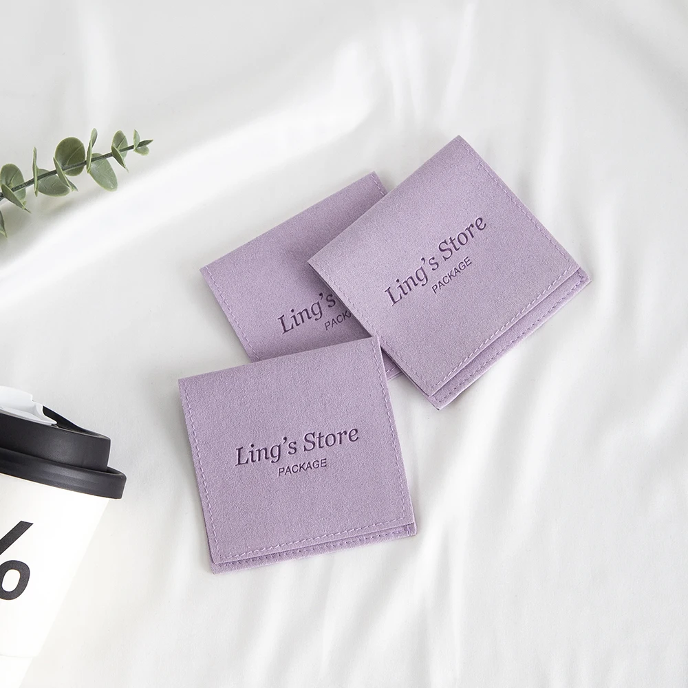 100 Stück violette Schmuckverpackungsbeutel mit individuellem Logo, Mikrofaser-Geschenkumschläge, Reise- und Hochzeitsbeutel, tragbare Taschen, personalisierbar – Detail 6