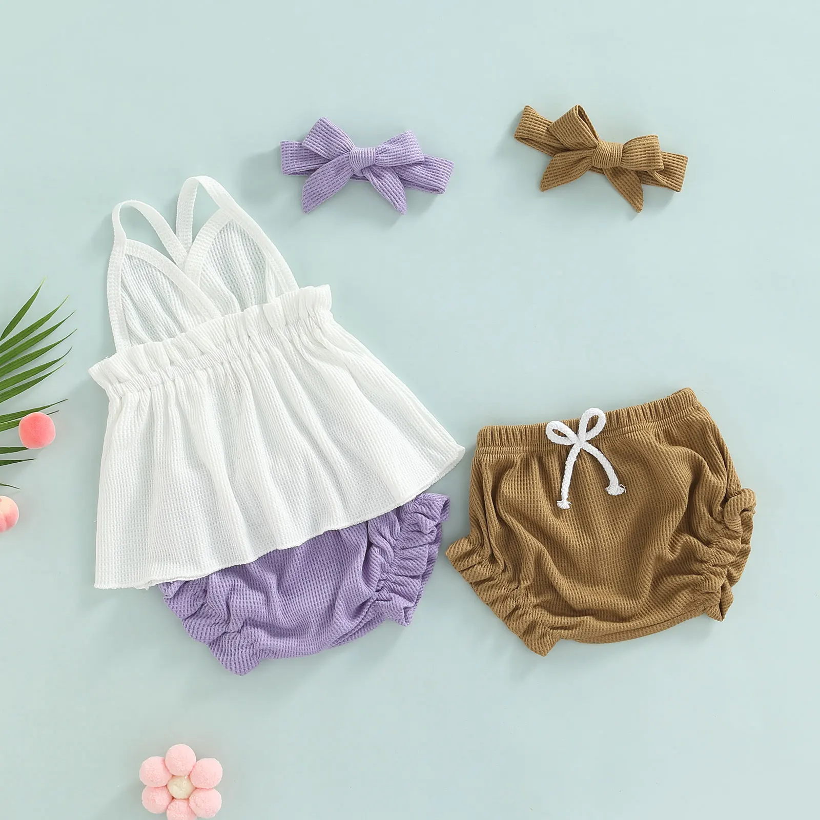 Newborn Baby Girl Sleeveless Ruffle Tank Top Triangle Shorts Headband