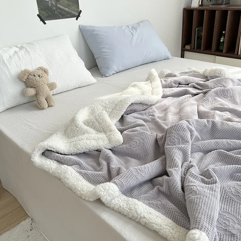 Milk Velvet Imitation Wool Embossed Blanket Double Layer Thicken