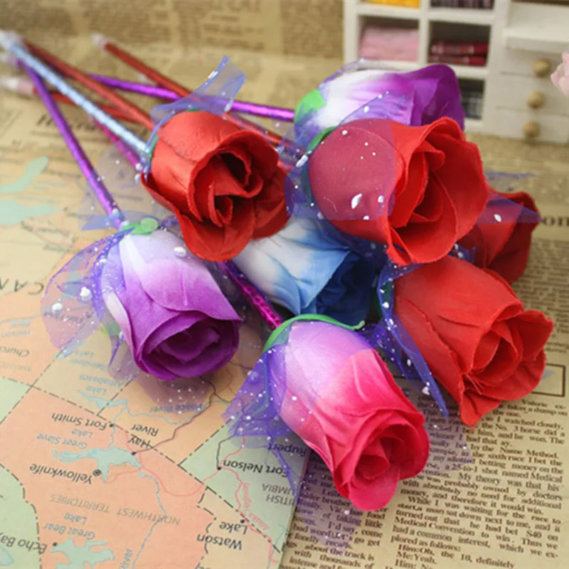 10 Pieces/Set Of New Artificial Flowers Rose Ball Pen Valentine'S Day Gift Gift Rose Decoration Desk Couple Ballpoint Pen