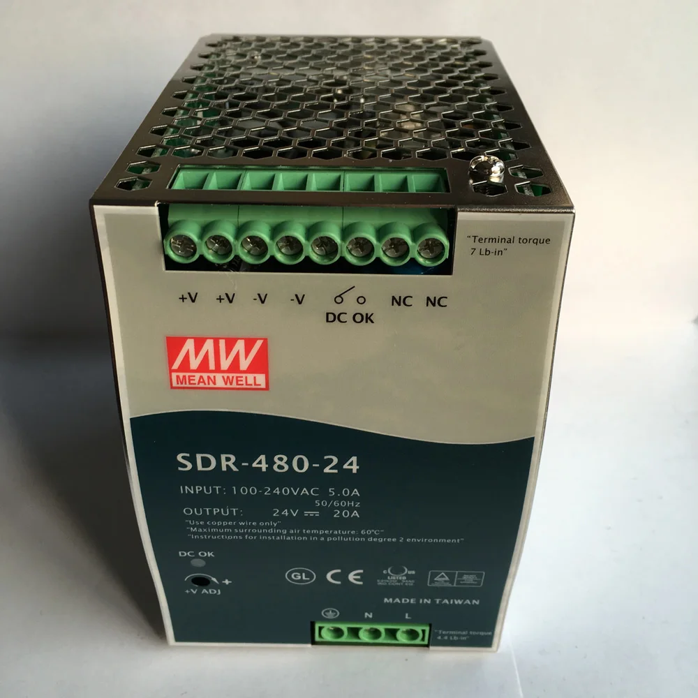 MEAN WELL SDR-480 시리즈 480W 단일 출력 산업용 DIN 레일 전원 공급 장치 SDR-480-24 SDR-480-48