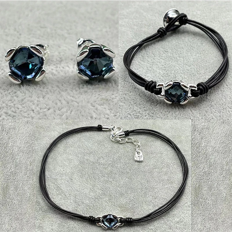 

2024 unode50 best-selling niche design in Europe and America, blue gemstone jewelry women's leather rope set, holiday gift
