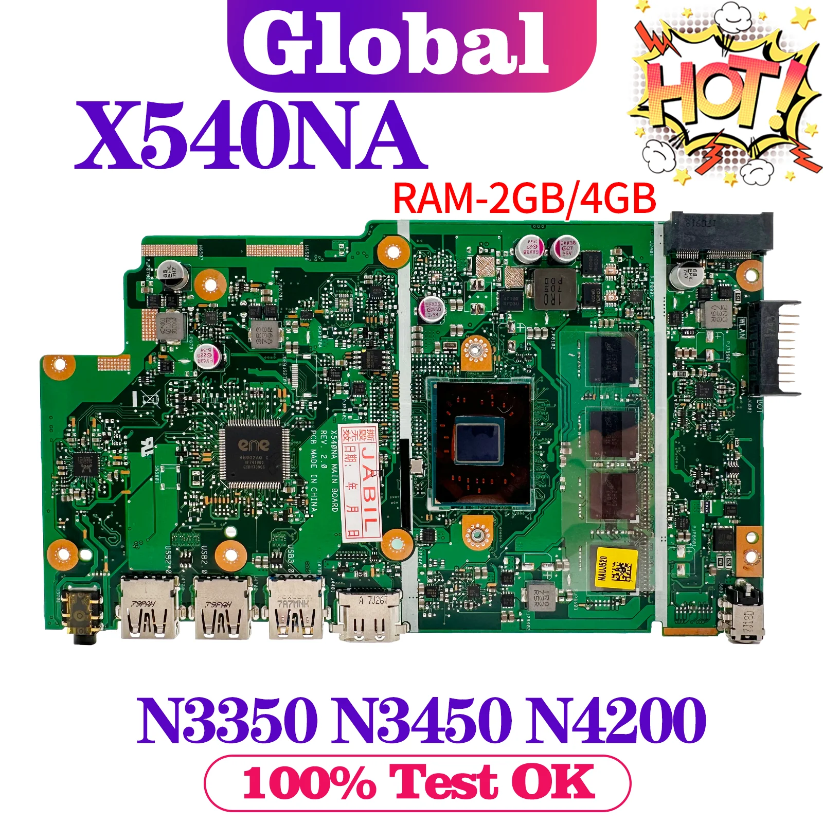 Материнская плата KEFU Материнская плата ASUS X540NA R540N F540N A540N D540N X540N для ноутбука N3350 N3450 N4200 RAM-2GB/4GB