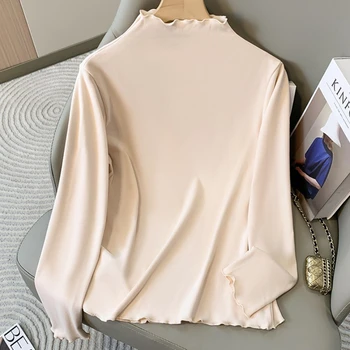 Inner Wear Autumn Winter Fleece Lined Fashion Big Size Tops 2026 Plus Size Women's Long Sleeve Turtleneck Velvet Base T-shirt 1